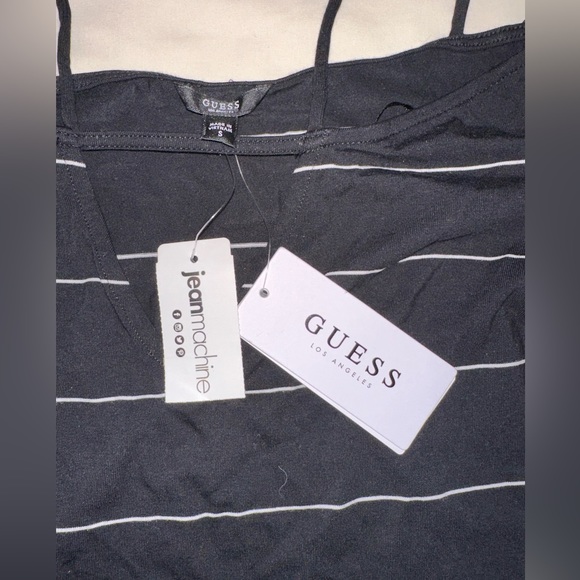 Guess Off-shoulder Black Top White Stripe Strappy V-neck NWT - Picture 5 of 6